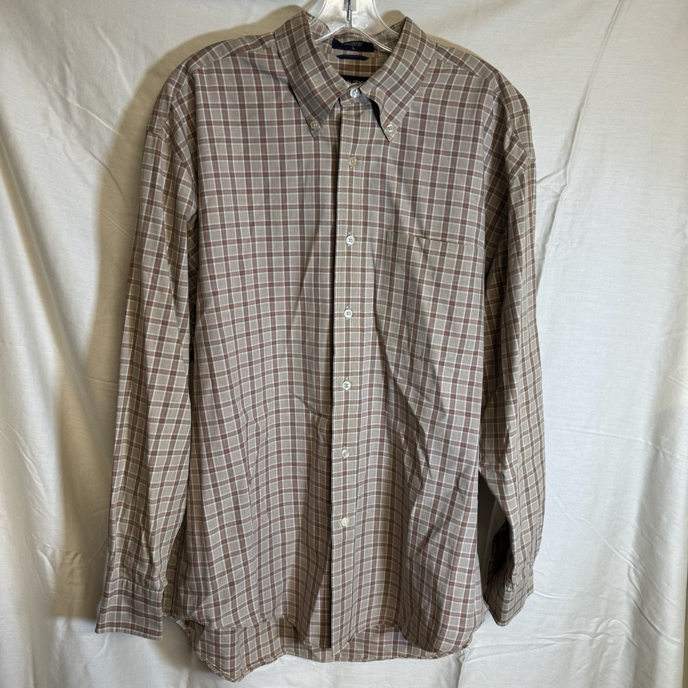 Vtg Nautica Button Down Shirt Mens L Brown Orange Plaid Heavy Cotton 90s Prep